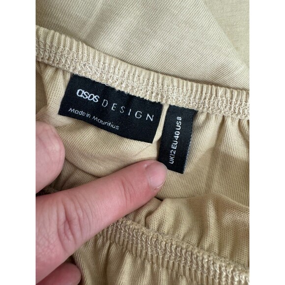 Asos Design Halter Midi Dress Open Back Size 8 Tan Strappy Tie Back Cut Out New - Picture 9 of 12